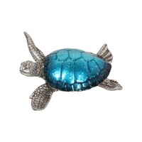 1pce 20cm Metallic Blue Turtle Resin with Silver Body Cute Décor Wall Art Sea Life