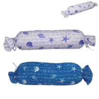 1pce White or Blue 64cm Long Bolster Beach Themed Cushion Soft Plush 15cm Diam