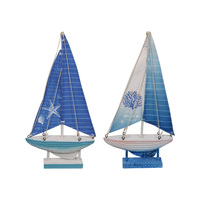 35cm Starfish or Sea Fan Beach Sailing Boat Blue Tones, Wooden Base, Real Fabric