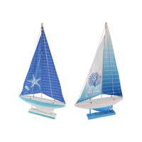 55cm Starfish Beach Sailing Boat Blue Tones, Wooden Base, Real Fabric 2 Asstd