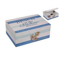 1pce 20x14cm Beach Themed Trinket Box with Anchor Blue Tones Wooden