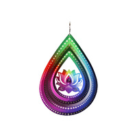1pce 30cm Tear Drop Chakra Lotus Flower Spinner Metal Hanging Rainbow 3D Art