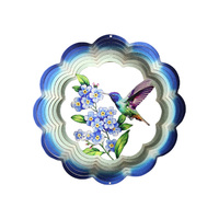 1pce 30cm Humming Bird Floral Metal Spinner Blue Metallic Hanging 3D Art