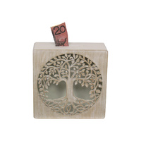 1pce 18cm Square Tree of Life Money Box Wooden Natural Colours Save Money