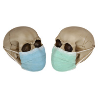 1pce 15cm Skull with Surgical Mask 2 Asstd Designs Resin Mancave Décor