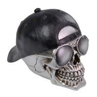 1pce 18cm Silver Skull With Sunnies & Hat Resin Décor Mancave Ornament Gift