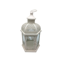 1pce 40cm White Hexagonal Shape Lantern Metal & Glass Candle Holder Hangable
