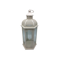 1pce 51cm White Hexagonal Shape Lantern Metal & Glass Candle Holder Hangable