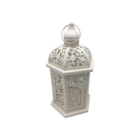 35cm Cream Hexagonal Shape Lantern Metal Candle Holder Hangable