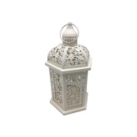 1pce 35cm Cream Hexagonal Shape Lantern Metal Candle Holder Hangable