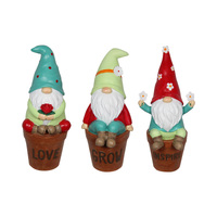 3x Gnomes in Flower Pots Inspirational Pots 13cm Resin Bundle Home Decor