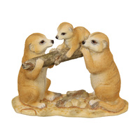 1pce 14cm Meerkat Family With Baby On Log Resin Home Décor Ornament
