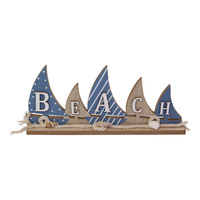 1pce 30cm Long Beach Sail Boat Sign Shells & Rope Features Blue Tones