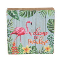 Tropical Flamingo Bird Plaque Hanging or Standing Sign 12x12cm Wooden 1pce