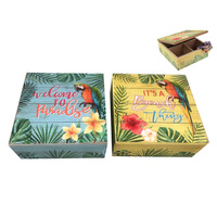 16cm Square Paradise & Beach Tropical Parrot Trinket Jewellery Boxes Wooden