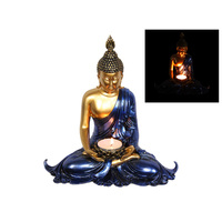1pce 21cm Rulai Buddha Candle Holder Blue & Gold Resin Home Décor