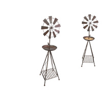 1pce 105cm Windmill Bird Bath Feeder Rustic Finish Outdoor Garden Metal Stand