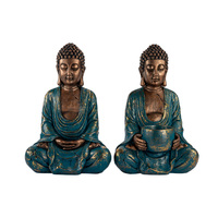 30cm Blue & Gold Rulai Buddhas Hands Meditating & Pot Resin Home or Garden