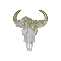 1pce 35cm White & Gold Artificial Cow Skull Resin Boho Wall Hanging Art Décor