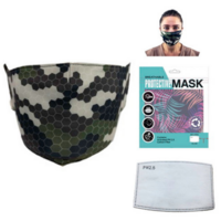 1pce Green Camo Face Mask Protective Includes PM 2.5 Carbon Filter