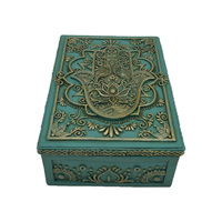 1pce 13cm Hamsa Hand Turquoise/Gold Trinket, Jewellery Box Holder Resin