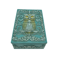 1pce 13cm Turquoise Owl Of Wisdom Trinket, Jewellery Box Holder Resin