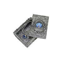 1pce 12cm Antique Silver Dragon Eye Blue Book Box Trinket Holder Resin