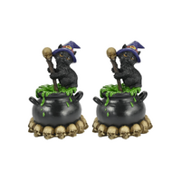 2x Witch Cat Figurines 12cm Pair Magical Cauldron Kittens Mystical Decor Set