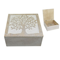 1pce 20cm Square Tree Of Life Carved Trinket, Gift Box White Natural Coloured