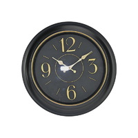 1pce 40cm Round Clock Matte Black & Gold Colour Simplistic Design Wall Ornament