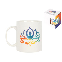 Ceramic Mug Rainbow Yoga Lotus Design In Gift Box 10cm Height