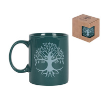 Ceramic Mug Green Tree of Life Design In Gift Box 10cm Height