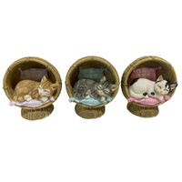 3pce Set of 9cm Cute Sleeping Cats In Basket Chairs Figurine/Ornament