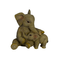 11cm Cute Elephant Sitting & Cuddling Her Baby Resin