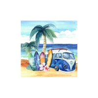 50cm Retro Blue Combi Van Beach Themed Canvas Print Tropical Vibe
