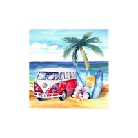 50cm Retro Red Combi Van Beach Themed Canvas Print Tropical Vibe