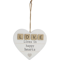 1pce 12cm Hanging Love Heart MDF Home Decor Ornament Lives In Happy Hearts