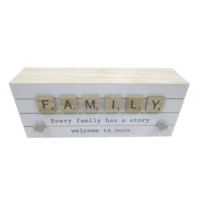20cm Family Story Inspirational Quote Block Natural With Hearts Boho