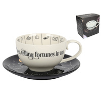 Fortune Telling White W/Black Saucer Ceramic Tea Cup w/Instructions Spiritual 