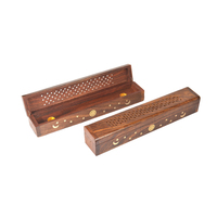 30cm Incense Box Holder Star & Moon Themed Brown/Natural Decor Wooden Coffin