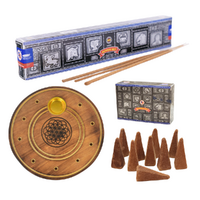 Incense Bundle Cones, Sticks & Holder 10cm Round - Nag Champa Super Hit Scent