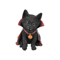 15cm Black Vampire Cat Figurine with Red Cape, Gothic Witch Decor