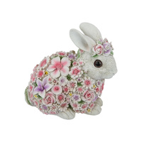 1pce 19cm Rabbit/Hare Floral Pink and Purple Colours Resin Decor Cute Sitting