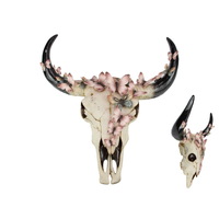 Cow Skull Realistic Pink Butterfly 44cm Polyresin Wall Art Hanging