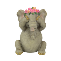 Elephant See No Evil Ornament Grey & Pink Floral Design 9cm Polyresin 1 Piece