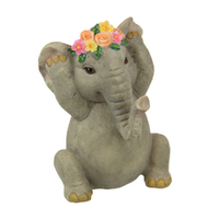 Elephant Hear No Evil Ornament Grey & Pink Floral Design 9cm Polyresin 1 Piece