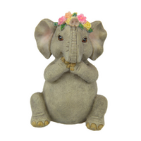 Elephant Speak No Evil Ornament Grey & Pink Floral Design 9cm Polyresin 1 Piece