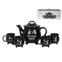 Witches Brew Tea Set with Teapot and Mugs, Cauldron Mystical Style in Gift Box