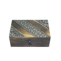 Trinket Box Vines Celtic Metal Engraved Floral 15x10cm 1 Piece Wooden