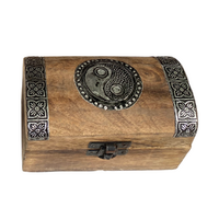 Chest Box for Trinkets Yin Yang Metal Engraved Wooden 13x8cm 1 Piece